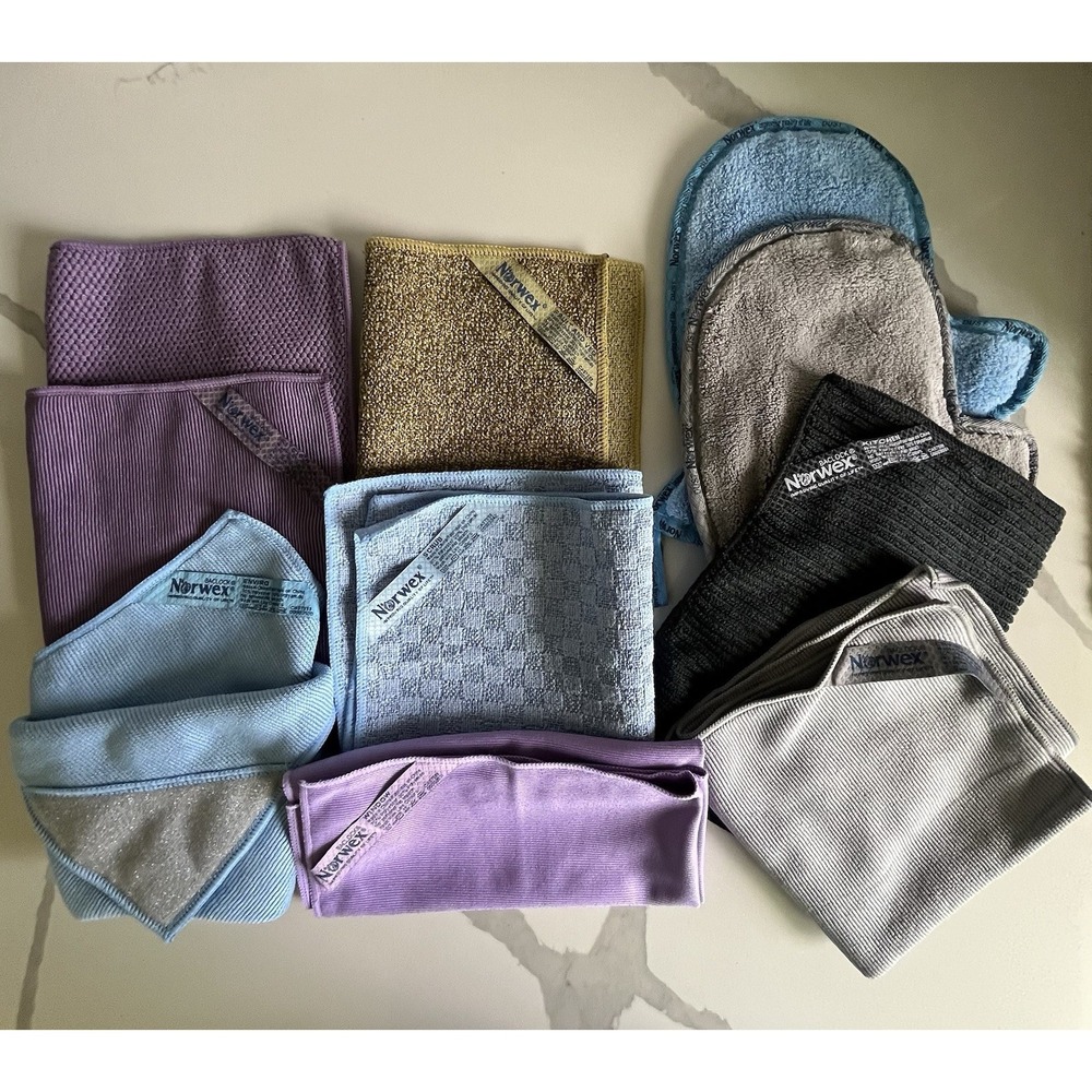 New Norwex Cleaning Bundle Lot of 9 Kitchen Enviro Cloth Dust Glass Dish Scrub